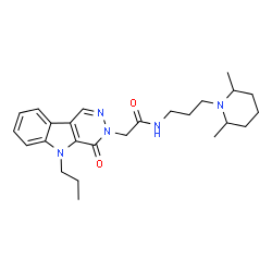 ChemSpider 2D Image | N-[3-(2,6-Dimethyl-1-piperidinyl)propyl]-2-(4-oxo-5-propyl-4,5-dihydro-3H-pyridazino[4,5-b]indol-3-yl)acetamide | C25H35N5O2