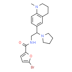 ChemSpider 2D Image | 5-Bromo-N-[2-(1-methyl-1,2,3,4-tetrahydro-6-quinolinyl)-2-(1-pyrrolidinyl)ethyl]-2-furamide | C21H26BrN3O2