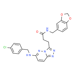 ChemSpider 2D Image | N-(1,3-Benzodioxol-5-ylmethyl)-3-{6-[(4-chlorobenzyl)amino][1,2,4]triazolo[4,3-b]pyridazin-3-yl}propanamide | C23H21ClN6O3