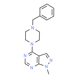 ChemSpider 2D Image | 4-(4-Benzyl-1-piperazinyl)-1-methyl-1H-pyrazolo[3,4-d]pyrimidine | C17H20N6