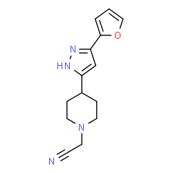 ChemSpider 2D Image | {4-[3-(2-Furyl)-1H-pyrazol-5-yl]-1-piperidinyl}acetonitrile | C14H16N4O