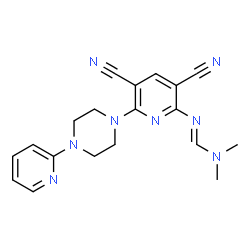 ChemSpider 2D Image | N'-{3,5-Dicyano-6-[4-(2-pyridinyl)-1-piperazinyl]-2-pyridinyl}-N,N-dimethylimidoformamide | C19H20N8