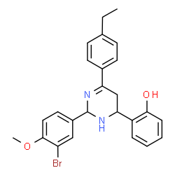 ChemSpider 2D Image | 2-[2-(3-Bromo-4-methoxyphenyl)-6-(4-ethylphenyl)-2,3,4,5-tetrahydro-4-pyrimidinyl]phenol | C25H25BrN2O2