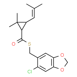 ChemSpider 2D Image | S-[(6-Chloro-1,3-benzodioxol-5-yl)methyl] 2,2-dimethyl-3-(2-methyl-1-propen-1-yl)cyclopropanecarbothioate | C18H21ClO3S