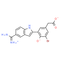 ChemSpider 2D Image | (3-{5-[AMINO(IMINIO)METHYL]-1H-INDOL-2-YL}-5-BROMO-4-OXIDOPHENYL)ACETATE | C17H13BrN3O3