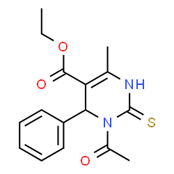 ChemSpider 2D Image | Ethyl 3-acetyl-6-methyl-4-phenyl-2-thioxo-1,2,3,4-tetrahydro-5-pyrimidinecarboxylate | C16H18N2O3S