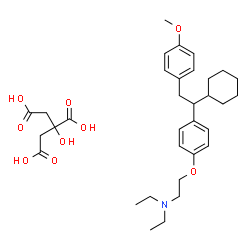 ChemSpider 2D Image | 2-{4-[1-Cyclohexyl-2-(4-methoxyphenyl)ethyl]phenoxy}-N,N-diethylethanamine 2-hydroxy-1,2,3-propanetricarboxylate (1:1) | C33H47NO9
