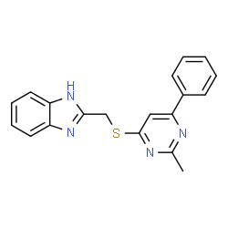 ChemSpider 2D Image | 2-{[(2-Methyl-6-phenyl-4-pyrimidinyl)sulfanyl]methyl}-1H-benzimidazole | C19H16N4S