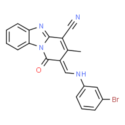 ChemSpider 2D Image | (2E)-2-{[(3-Bromophenyl)amino]methylene}-3-methyl-1-oxo-1,2-dihydropyrido[1,2-a]benzimidazole-4-carbonitrile | C20H13BrN4O