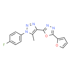 ChemSpider 2D Image | 2-[1-(4-Fluorophenyl)-5-methyl-1H-1,2,3-triazol-4-yl]-5-(2-furyl)-1,3,4-oxadiazole | C15H10FN5O2