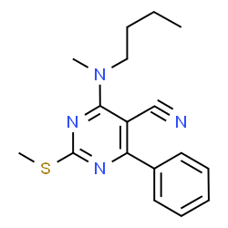 ChemSpider 2D Image | 4-[Butyl(methyl)amino]-2-(methylsulfanyl)-6-phenyl-5-pyrimidinecarbonitrile | C17H20N4S
