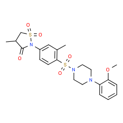 ChemSpider 2D Image | 2-(4-{[4-(2-Methoxyphenyl)-1-piperazinyl]sulfonyl}-3-methylphenyl)-4-methyl-1,2-thiazolidin-3-one 1,1-dioxide | C22H27N3O6S2