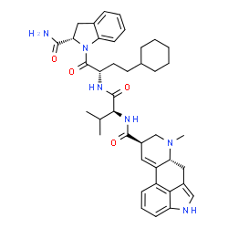 ChemSpider 2D Image | (8beta)-N-[(2S)-1-({(2S)-1-[(2S)-2-Carbamoyl-2,3-dihydro-1H-indol-1-yl]-4-cyclohexyl-1-oxo-2-butanyl}amino)-3-methyl-1-oxo-2-butanyl]-6-methyl-9,10-didehydroergoline-8-carboxamide | C40H50N6O4