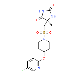 ChemSpider 2D Image | (R)-5-(((4-((5-Chloropyridin-2-yl)oxy)piperidin-1-yl)sulfonyl)methyl)-5-methylimidazolidine-2,4-dione | C15H19ClN4O5S