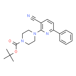 ChemSpider 2D Image | tert-butyl 4-(3-cyano-6-phenylpyridin-2-yl)piperazine-1-carboxylate | C21H24N4O2