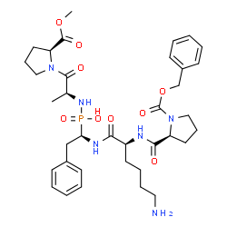 ChemSpider 2D Image | Methyl N-{[(1R)-1-({1-[(benzyloxy)carbonyl]-L-prolyl-L-lysyl}amino)-2-phenylethyl](hydroxy)phosphoryl}-L-alanyl-L-prolinate | C36H51N6O9P