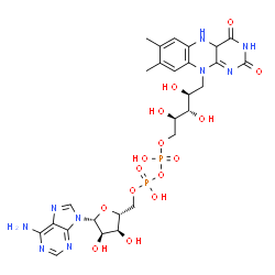 ChemSpider 2D Image | [(2R,3S,4R,5R)-5-(6-Amino-9H-purin-9-yl)-3,4-dihydroxytetrahydro-2-furanyl]methyl (2R,3S,4S)-5-(7,8-dimethyl-2,4-dioxo-3,4,4a,5-tetrahydrobenzo[g]pteridin-10(2H)-yl)-2,3,4-trihydroxypentyl dihydrogen 
diphosphate | C27H35N9O15P2