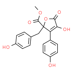 ChemSpider 2D Image | Methyl 4-hydroxy-2-(4-hydroxybenzyl)-3-(4-hydroxyphenyl)-5-oxo-2,5-dihydro-2-furancarboxylate | C19H16O7