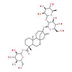 ChemSpider 2D Image | 1-O-[(5xi,8alpha,9xi,10alpha,13alpha)-13-{[2-O-(6-Deoxy-alpha-D-mannopyranosyl)-beta-D-glucopyranosyl]oxy}-18-oxokaur-16-en-18-yl]-D-glucopyranose | C38H60O17