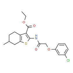 ChemSpider 2D Image | Ethyl 2-{[(3-chlorophenoxy)acetyl]amino}-6-methyl-4,5,6,7-tetrahydro-1-benzothiophene-3-carboxylate | C20H22ClNO4S