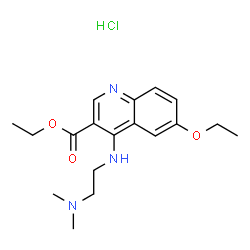 ChemSpider 2D Image | Ethyl 4-{[2-(dimethylamino)ethyl]amino}-6-ethoxy-3-quinolinecarboxylate hydrochloride (1:1) | C18H26ClN3O3