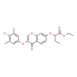 ChemSpider 2D Image | Ethyl 2-{[3-(4-chloro-3,5-dimethylphenoxy)-4-oxo-4H-chromen-7-yl]oxy}butanoate | C23H23ClO6