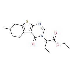 ChemSpider 2D Image | Ethyl 2-(7-methyl-4-oxo-5,6,7,8-tetrahydro[1]benzothieno[2,3-d]pyrimidin-3(4H)-yl)butanoate | C17H22N2O3S
