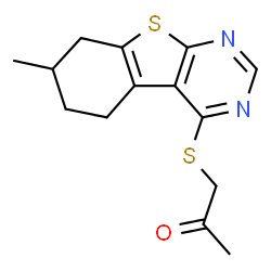 ChemSpider 2D Image | 1-[(7-Methyl-5,6,7,8-tetrahydro[1]benzothieno[2,3-d]pyrimidin-4-yl)sulfanyl]acetone | C14H16N2OS2