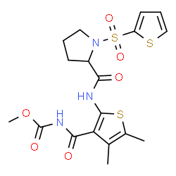 ChemSpider 2D Image | N-{3-[(Methoxycarbonyl)carbamoyl]-4,5-dimethyl-2-thienyl}-1-(2-thienylsulfonyl)prolinamide | C18H21N3O6S3