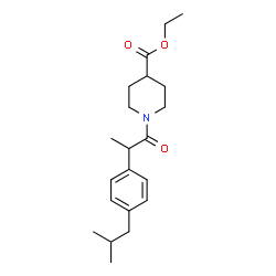 ChemSpider 2D Image | Ethyl 1-[2-(4-isobutylphenyl)propanoyl]-4-piperidinecarboxylate | C21H31NO3
