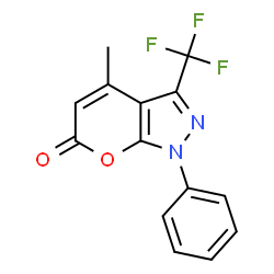 ChemSpider 2D Image | 4-Methyl-1-phenyl-3-(trifluoromethyl)pyrano[2,3-c]pyrazol-6(1H)-one | C14H9F3N2O2