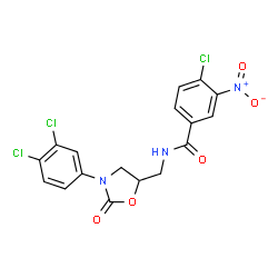 ChemSpider 2D Image | 4-Chloro-N-{[3-(3,4-dichlorophenyl)-2-oxo-1,3-oxazolidin-5-yl]methyl}-3-nitrobenzamide | C17H12Cl3N3O5