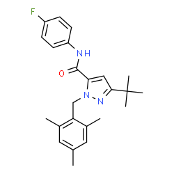 ChemSpider 2D Image | 3-(tert-butyl)-N-(4-fluorophenyl)-1-(mesitylmethyl)-1H-pyrazole-5-carboxamide | C24H28FN3O