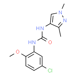 ChemSpider 2D Image | 1-(5-Chloro-2-methoxyphenyl)-3-(1,3-dimethyl-1H-pyrazol-4-yl)urea | C13H15ClN4O2