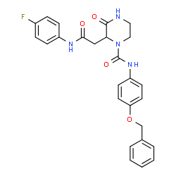 ChemSpider 2D Image | N-[4-(Benzyloxy)phenyl]-2-{2-[(4-fluorophenyl)amino]-2-oxoethyl}-3-oxo-1-piperazinecarboxamide | C26H25FN4O4