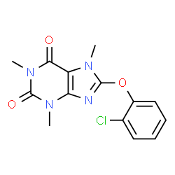 ChemSpider 2D Image | 8-(2-Chlorophenoxy)-1,3,7-trimethyl-3,7-dihydro-1H-purine-2,6-dione | C14H13ClN4O3