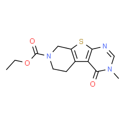 ChemSpider 2D Image | Ethyl 3-methyl-4-oxo-3,5,6,8-tetrahydropyrido[4',3':4,5]thieno[2,3-d]pyrimidine-7(4H)-carboxylate | C13H15N3O3S