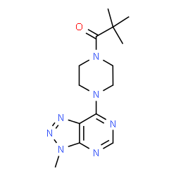 ChemSpider 2D Image | 2,2-Dimethyl-1-[4-(3-methyl-3H-[1,2,3]triazolo[4,5-d]pyrimidin-7-yl)-1-piperazinyl]-1-propanone | C14H21N7O
