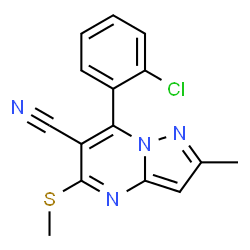 ChemSpider 2D Image | 7-(2-chlorophenyl)-2-methyl-5-(methylthio)pyrazolo[1,5-a]pyrimidine-6-carbonitrile | C15H11ClN4S