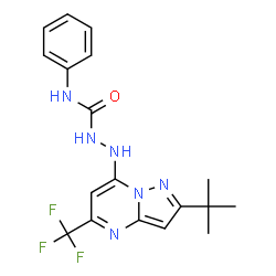 ChemSpider 2D Image | N1-phenyl-2-[2-(tert-butyl)-5-(trifluoromethyl)pyrazolo[1,5-a]pyrimidin-7-yl]hydrazine-1-carboxamide | C18H19F3N6O