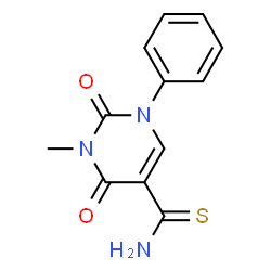 ChemSpider 2D Image | 3-Methyl-2,4-dioxo-1-phenyl-1,2,3,4-tetrahydro-5-pyrimidinecarbothioamide | C12H11N3O2S