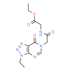 ChemSpider 2D Image | Ethyl N-[(3-ethyl-7-oxo-3,7-dihydro-6H-[1,2,3]triazolo[4,5-d]pyrimidin-6-yl)acetyl]glycinate | C12H16N6O4