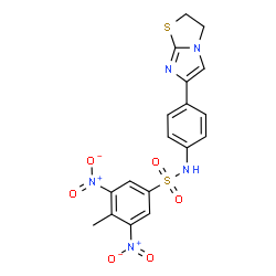 ChemSpider 2D Image | N-[4-(2,3-Dihydroimidazo[2,1-b][1,3]thiazol-6-yl)phenyl]-4-methyl-3,5-dinitrobenzenesulfonamide | C18H15N5O6S2