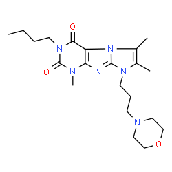 ChemSpider 2D Image | 3-Butyl-1,6,7-trimethyl-8-[3-(4-morpholinyl)propyl]-1H-imidazo[2,1-f]purine-2,4(3H,8H)-dione | C21H32N6O3
