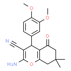 ChemSpider 2D Image | 2-Amino-4-(3,4-dimethoxyphenyl)-7,7-dimethyl-5-oxo-5,6,7,8-tetrahydro-4H-chromene-3-carbonitrile | C20H22N2O4
