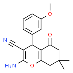 ChemSpider 2D Image | 2-Amino-4-(3-methoxyphenyl)-7,7-dimethyl-5-oxo-5,6,7,8-tetrahydro-4H-chromene-3-carbonitrile | C19H20N2O3