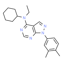 ChemSpider 2D Image | N-Cyclohexyl-1-(3,4-dimethylphenyl)-N-ethyl-1H-pyrazolo[3,4-d]pyrimidin-4-amine | C21H27N5