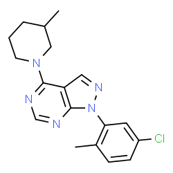 ChemSpider 2D Image | 1-[1-(5-chloro-2-methylphenyl)pyrazolo[3,4-d]pyrimidin-4-yl]-3-methylpiperidine | C18H20ClN5