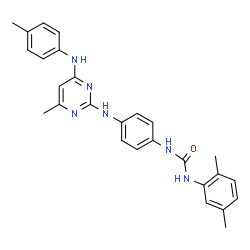 ChemSpider 2D Image | 1-(2,5-Dimethylphenyl)-3-[4-({4-methyl-6-[(4-methylphenyl)amino]-2-pyrimidinyl}amino)phenyl]urea | C27H28N6O