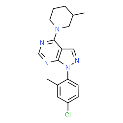 ChemSpider 2D Image | 1-(4-Chloro-2-methylphenyl)-4-(3-methyl-1-piperidinyl)-1H-pyrazolo[3,4-d]pyrimidine | C18H20ClN5
